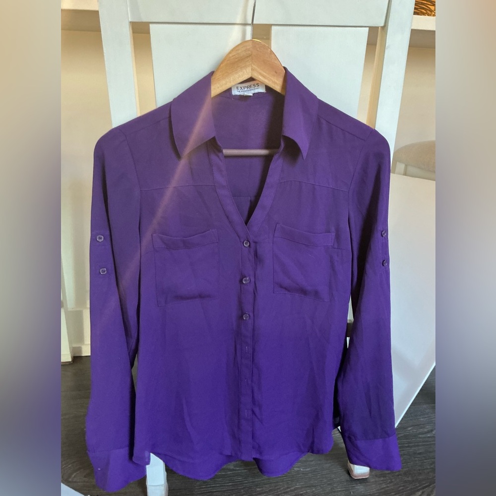 Express Women's Deep Purple Button-Down Shirt